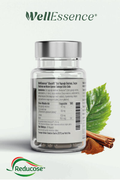 WELLESSENCE® GLUCOFIT® Dut Yaprağı Ekstresi, Tarçın Ekstresi ve Krom İçeren Takviye Edici Gıda 30 Kapsül