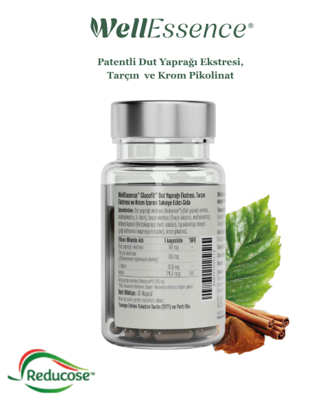 WELLESSENCE® GLUCOFIT® Dut Yaprağı Ekstresi, Tarçın Ekstresi ve Krom İçeren Takviye Edici Gıda 30 Kapsül