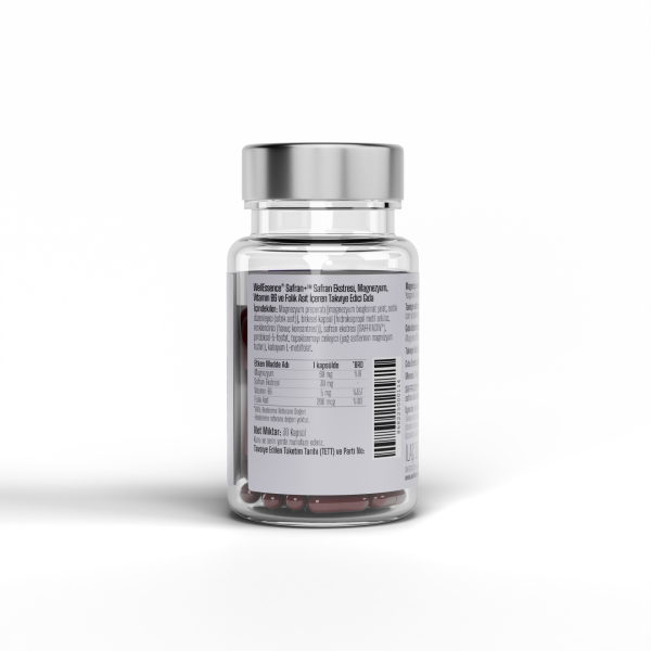 Wellessence Safran+ Safran Ekstresi , Magnezyum, Vitamin B6 ve Folik Asit içeren Takviye Edici Gıda 30 Kapsül