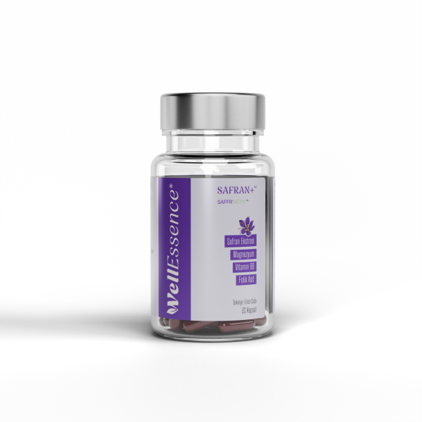 Wellessence Safran+ Safran Ekstresi , Magnezyum, Vitamin B6 ve Folik Asit içeren Takviye Edici Gıda 30 Kapsül