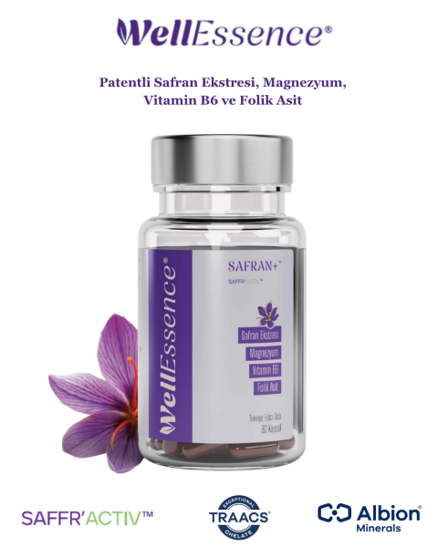 WELLESSENCE® SAFRAN+® Safran Ekstresi , Magnezyum, Vitamin B6 ve Folik Asit içeren Takviye Edici Gıda 30 Kapsül