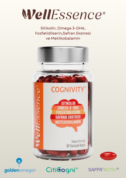 WELLESSENCE® COGNIVITY™ Sitikolin, DHA Omega 3 Balık Yağı, Fosfatidilserin, Safran Ekstresi ve Vitamin B12 İçeren Takviye Edici Gıda